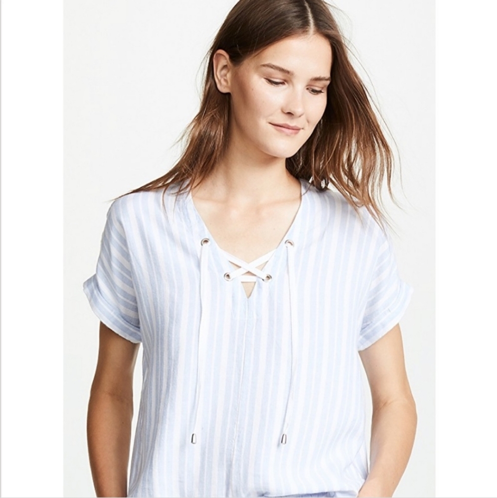 Rails Jeri Holland Striped Lace Up Pullover Short Sleeve Top